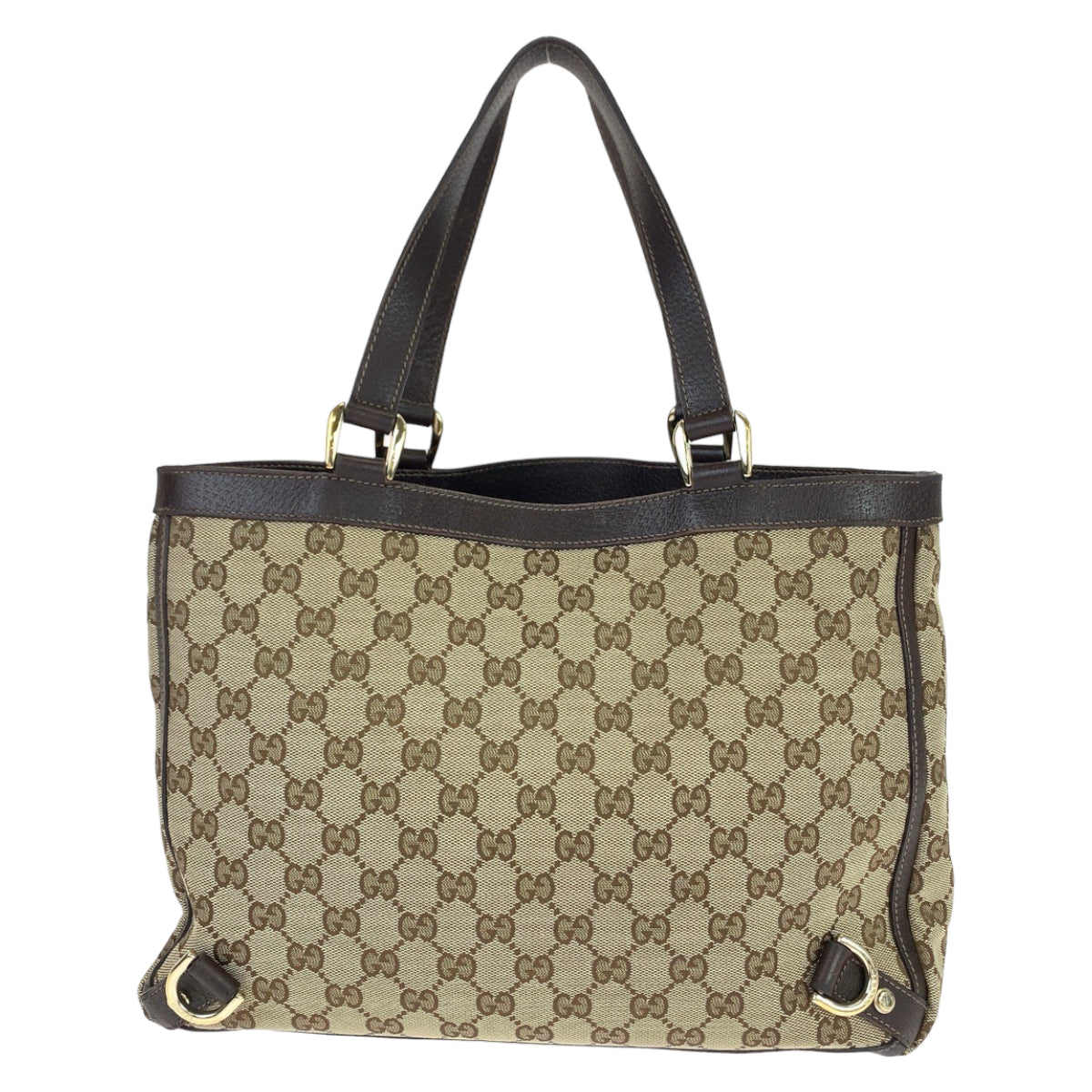 Gucci GG , Gold Metal Abbey Leather Canvas Brown Beige Shoulder Bag