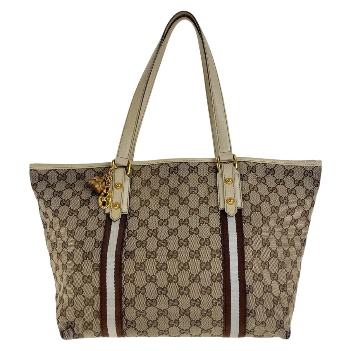 Gucci GG , Metal Shelly Line Leather Canvas Brown Gold Shoulder Bag