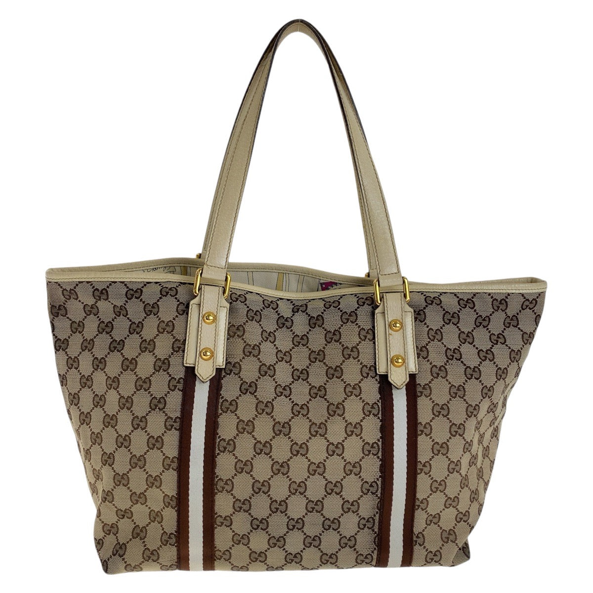 Gucci GG , Metal Shelly Line Leather Canvas Brown Gold Shoulder Bag