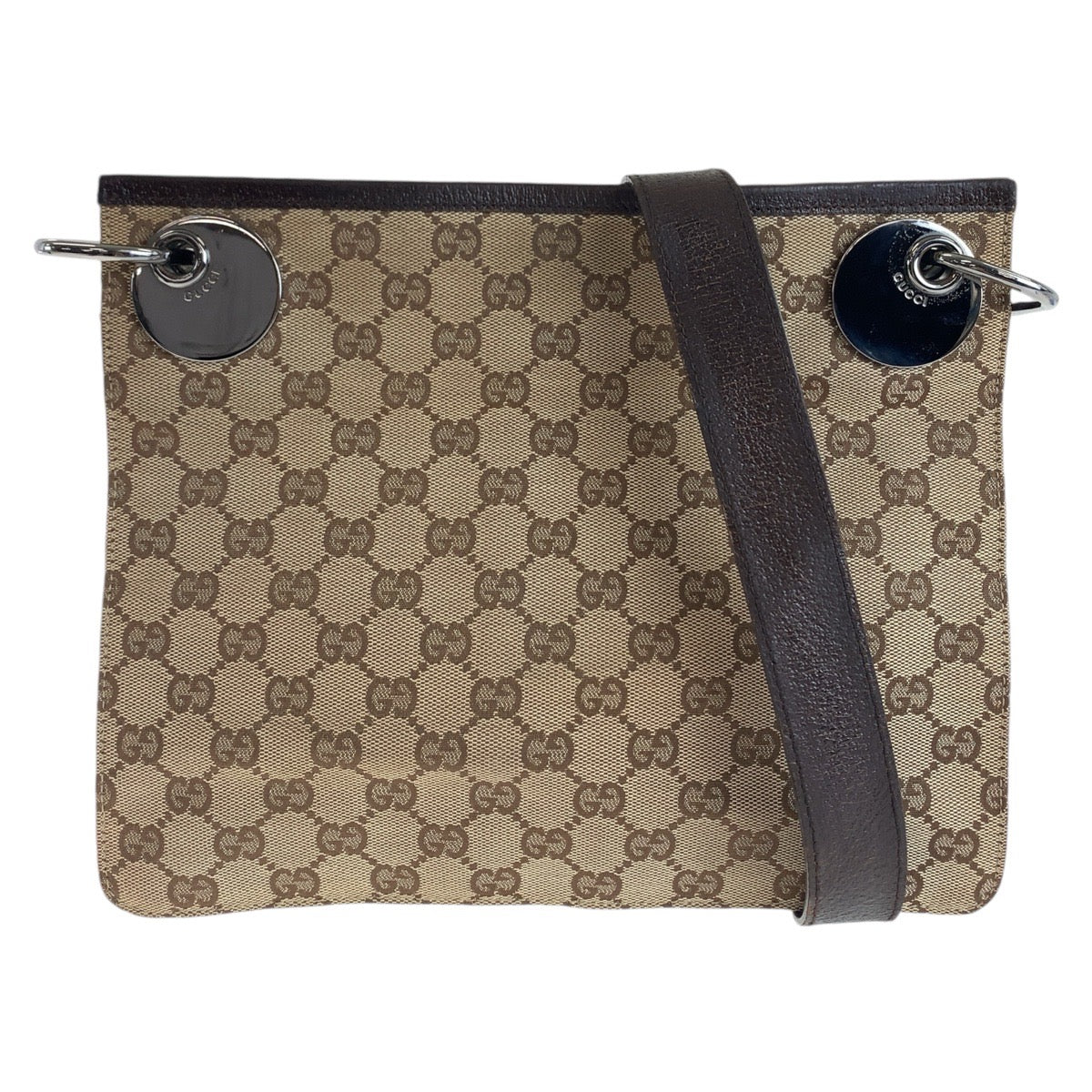 Gucci GG , Metal pochette Leather Canvas Brown Silver Shoulder Bag