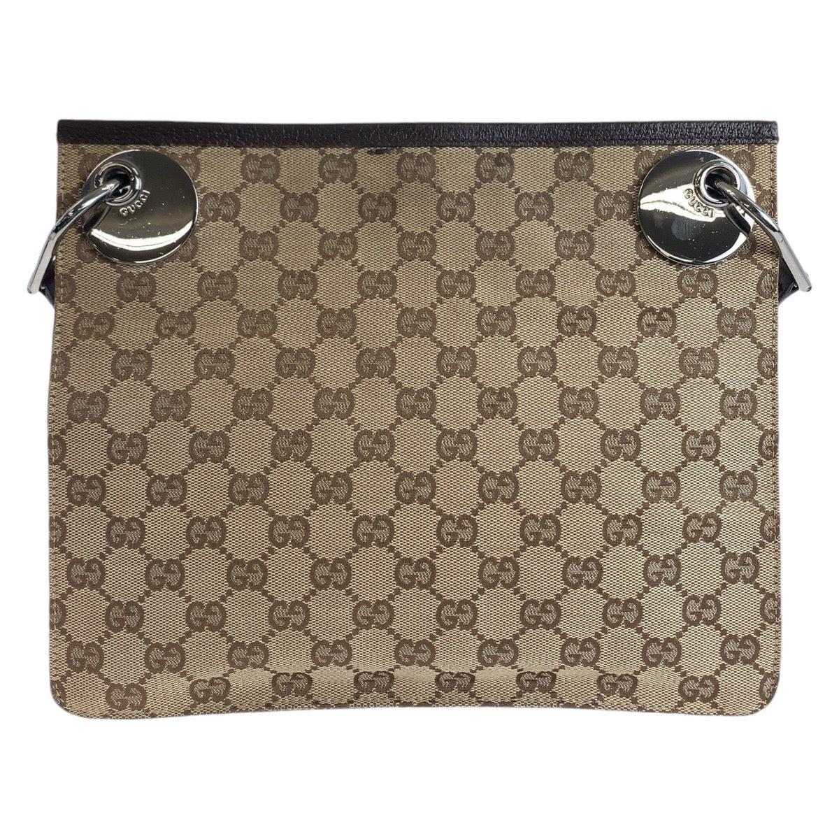 Gucci GG , Metal pochette Leather Canvas Brown Silver Shoulder Bag