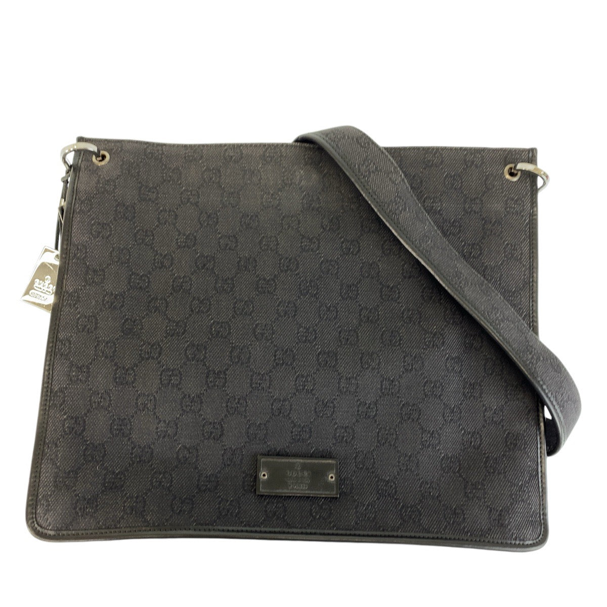 Gucci GG SilverMetal Messenger Canvas Black Shoulder Bag