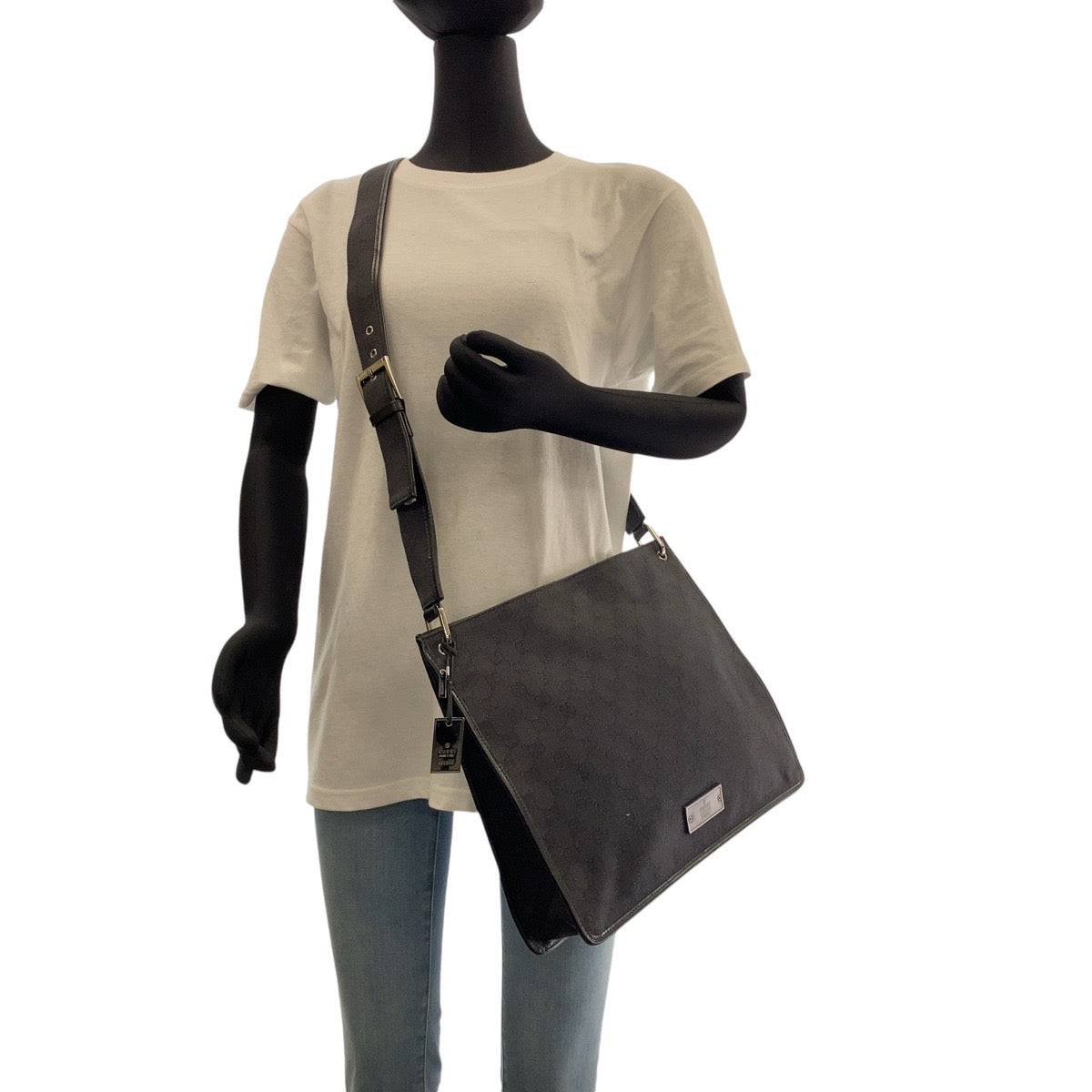 Gucci GG SilverMetal Messenger Canvas Black Shoulder Bag