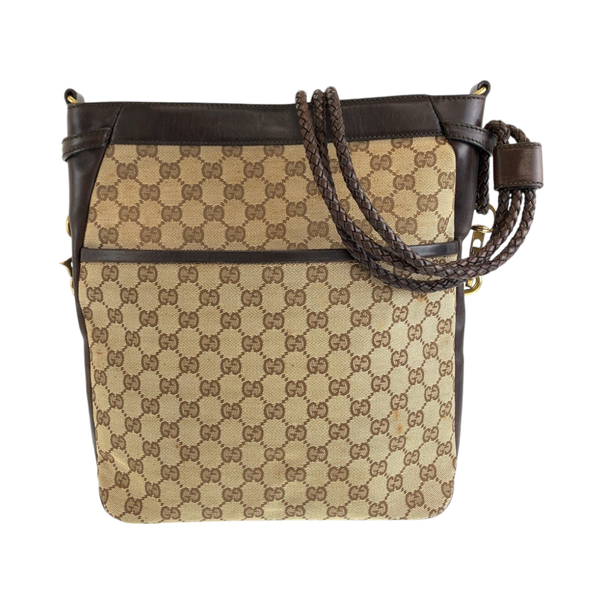 Gucci GG Metal Messenger Canvas Brown Gold Shoulder Bag