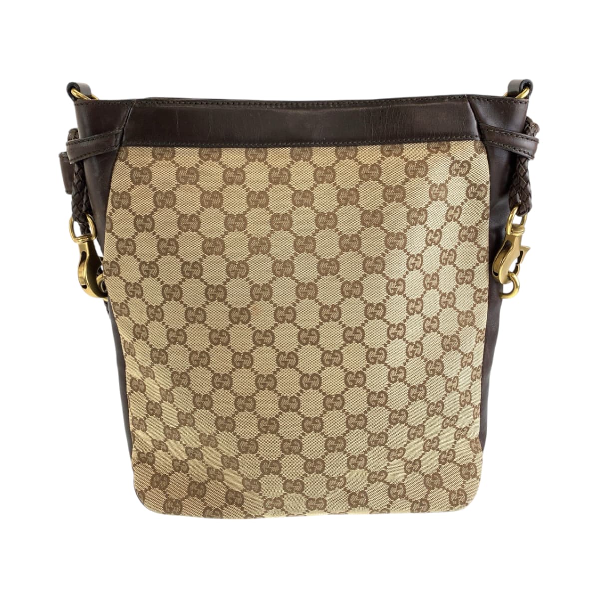 Gucci GG Metal Messenger Canvas Brown Gold Shoulder Bag