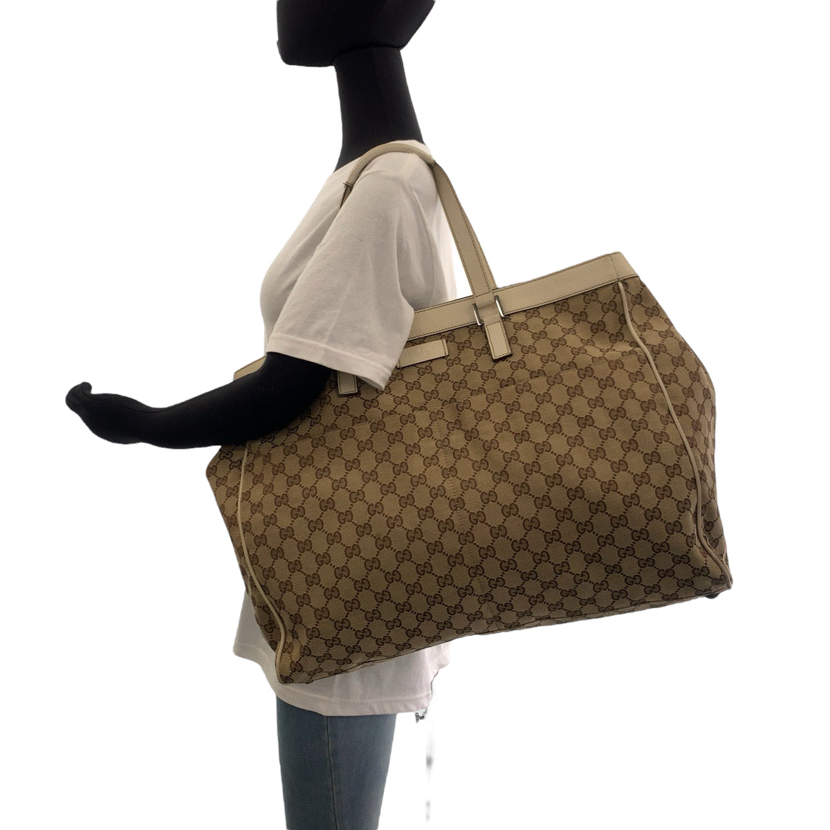 Gucci GG SilverMetal Canvas White Beige Shoulder Bag 2