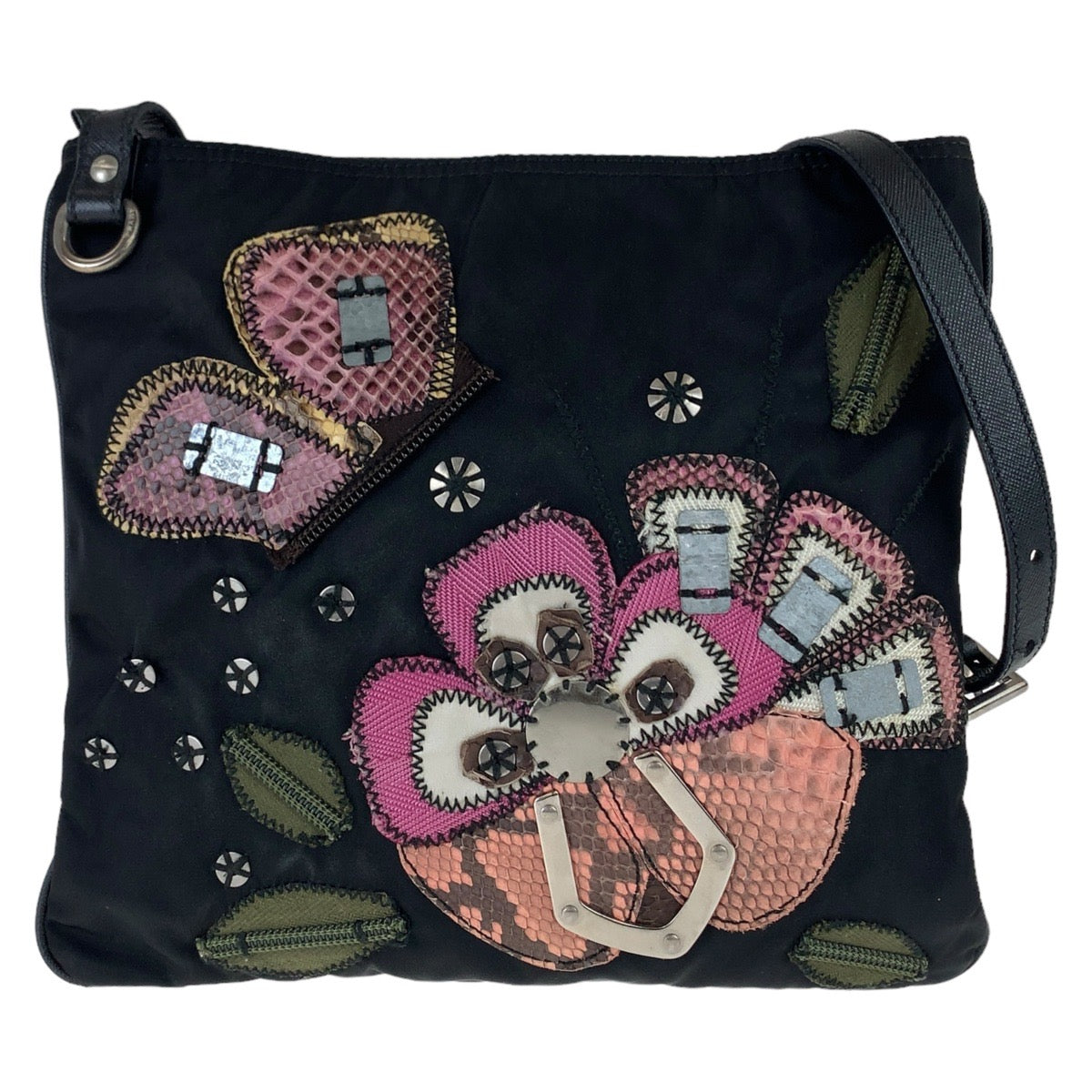 Prada Tessuto Shoulder Bag Leather Nylon Python