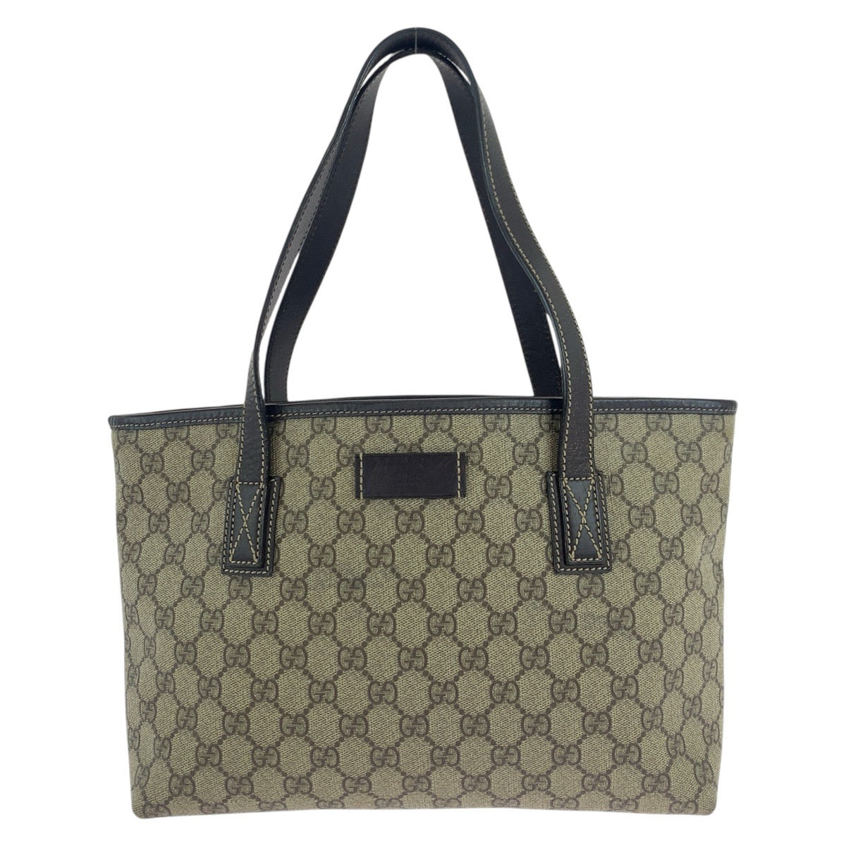 Gucci GG Supreme , Metal Leather Canvas Brown Silver Tote Bag