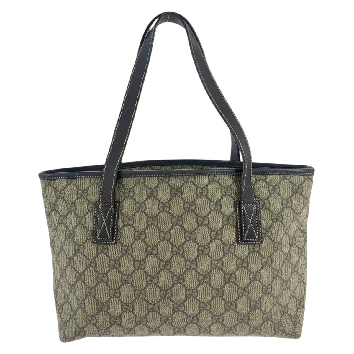 Gucci GG Supreme , Metal Leather Canvas Brown Silver Tote Bag