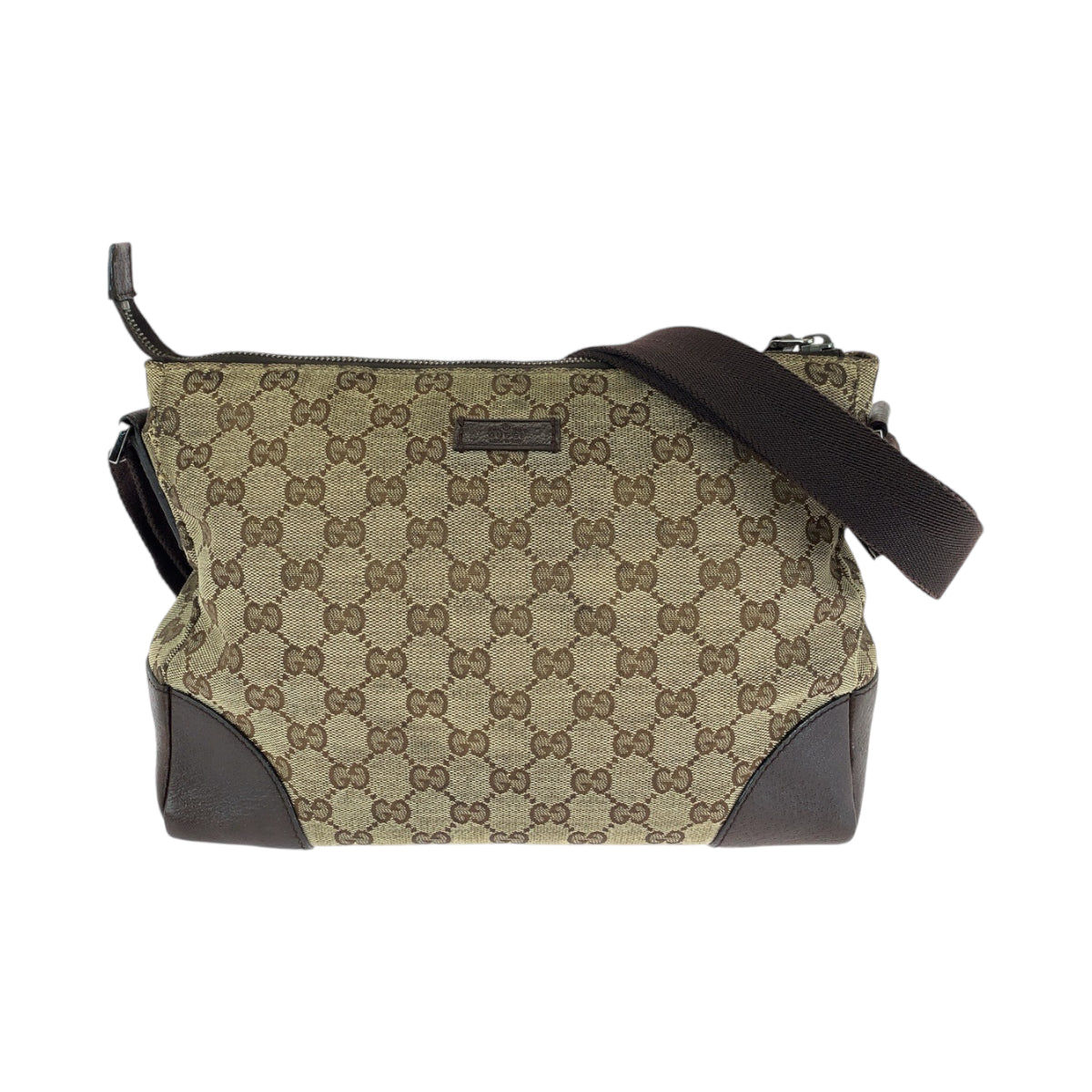 Gucci GG SilverMetal Messenger Canvas Brown Beige Shoulder Bag