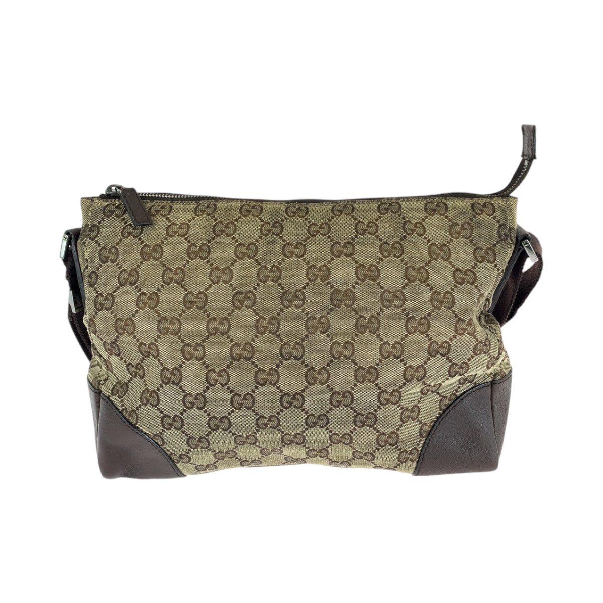 Gucci GG SilverMetal Messenger Canvas Brown Beige Shoulder Bag