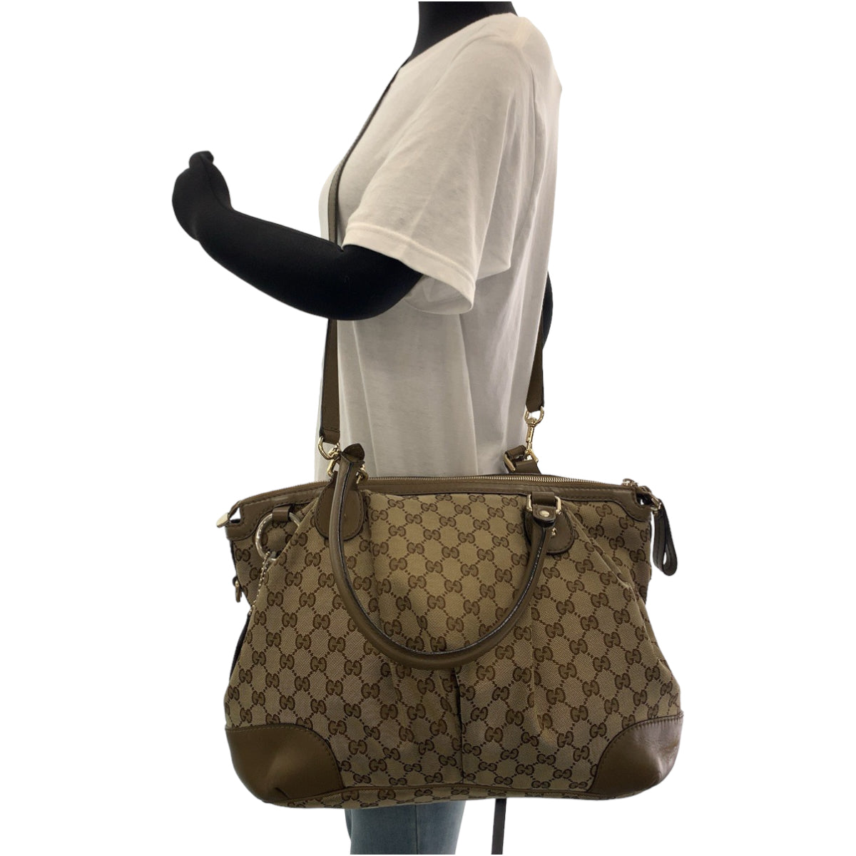 Gucci GG Metal 2way Sukey Canvas Brown Gold Shoulder Bag