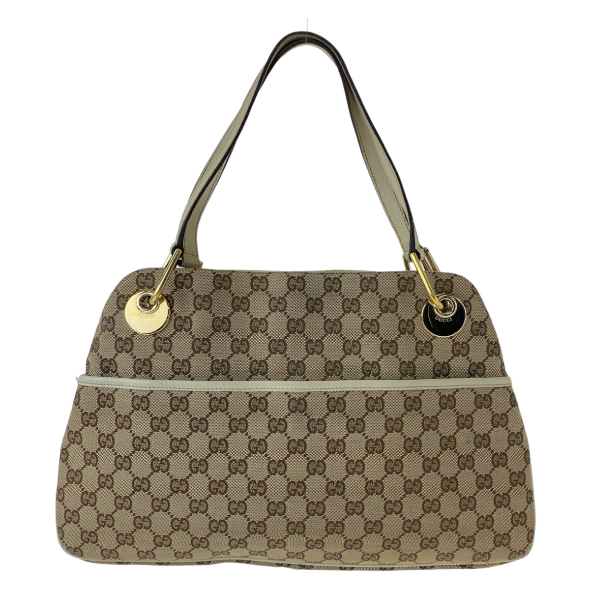 Gucci GG Ivory Metal Canvas Brown Beige Gold Shoulder Bag