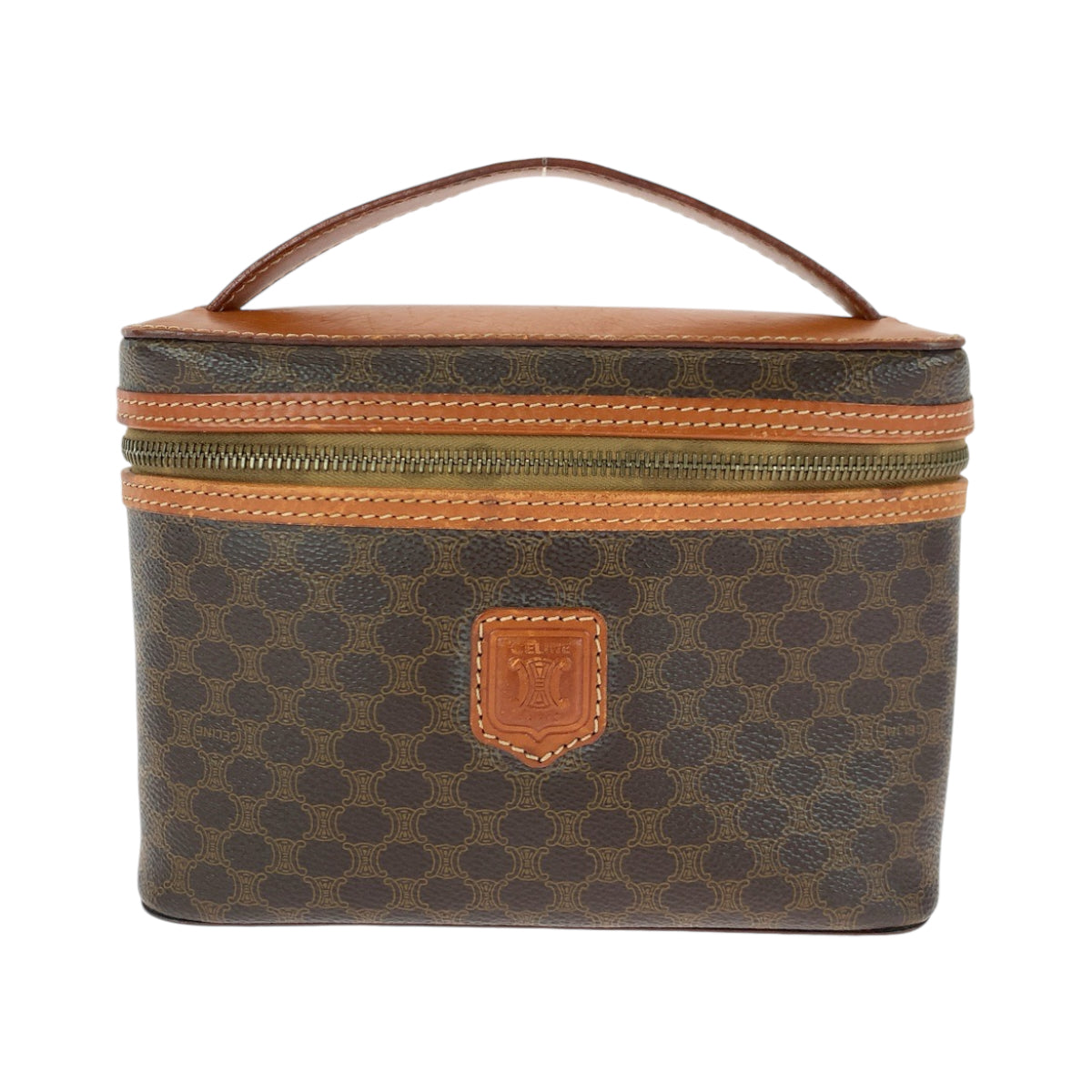 M Pvc Metal Handbag Vanity Bag Macadam Brown Gold Travel Bag