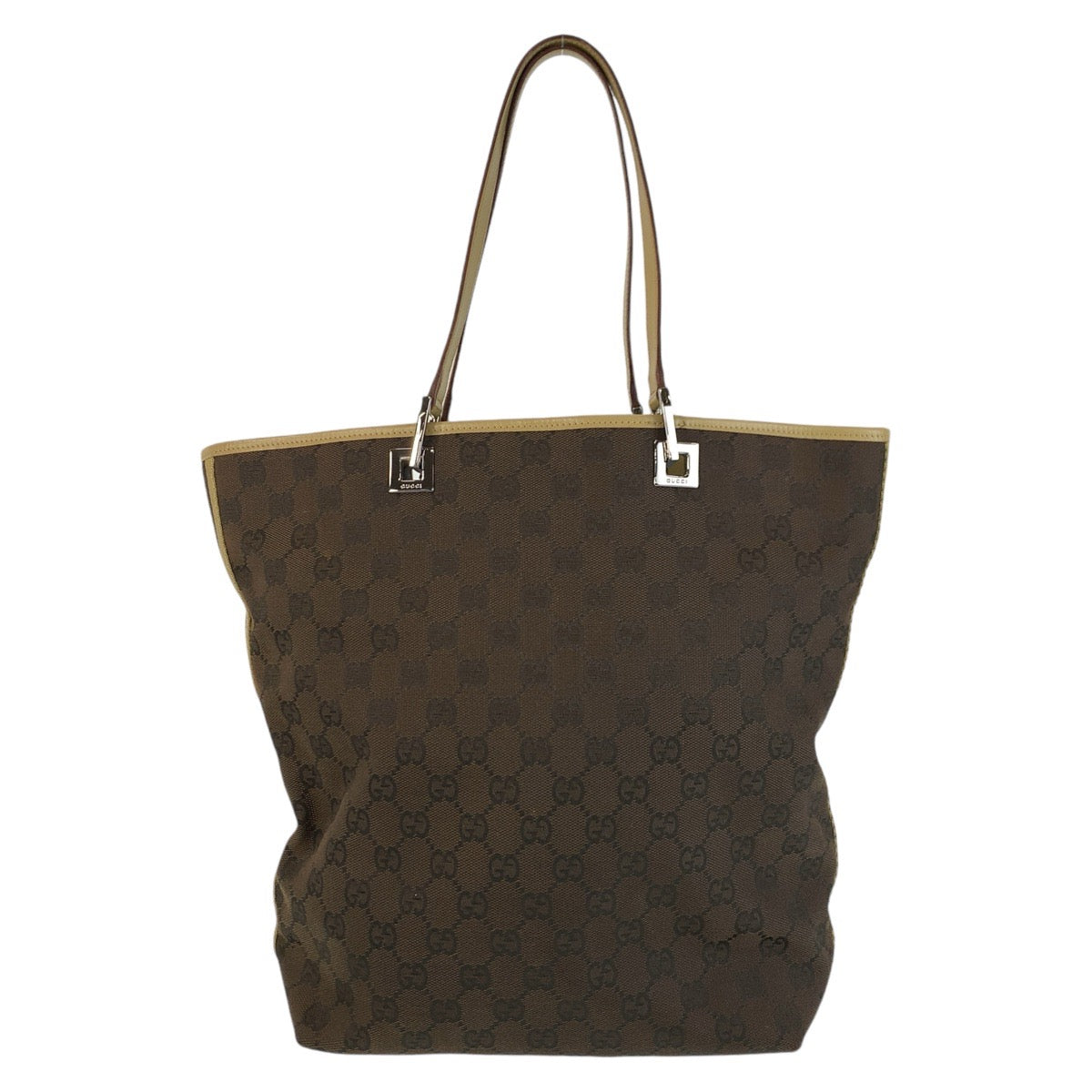 Gucci GG , SilverMetal Leather Canvas Brown Beige Shoulder Bag 2