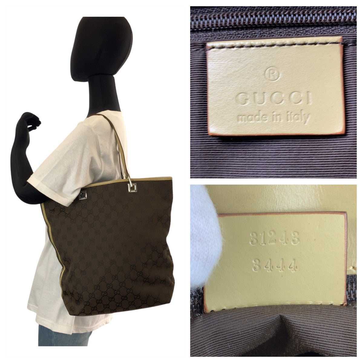 Gucci GG , SilverMetal Leather Canvas Brown Beige Shoulder Bag 2