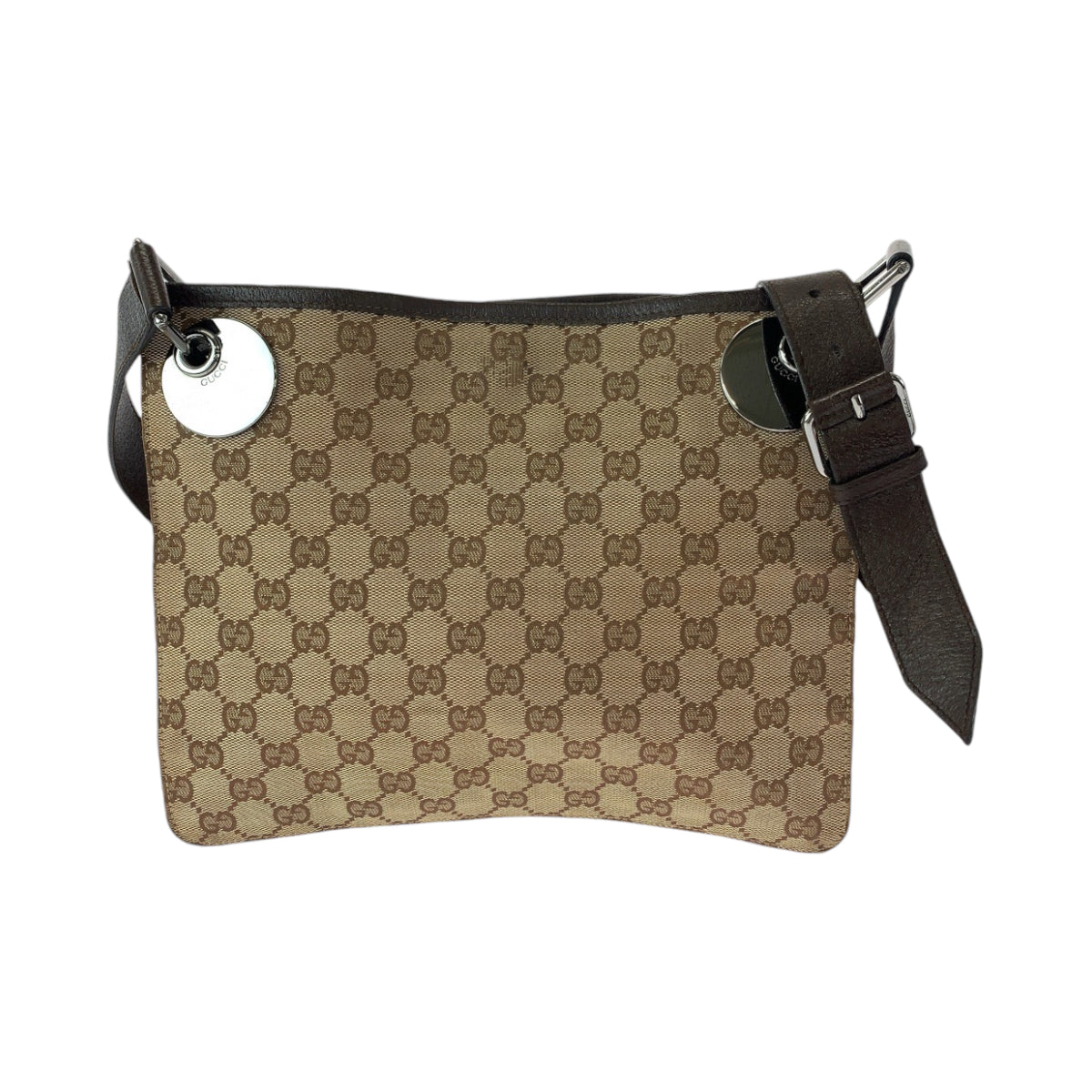 Gucci GG Metal pochette Canvas Brown Silver Shoulder Bag