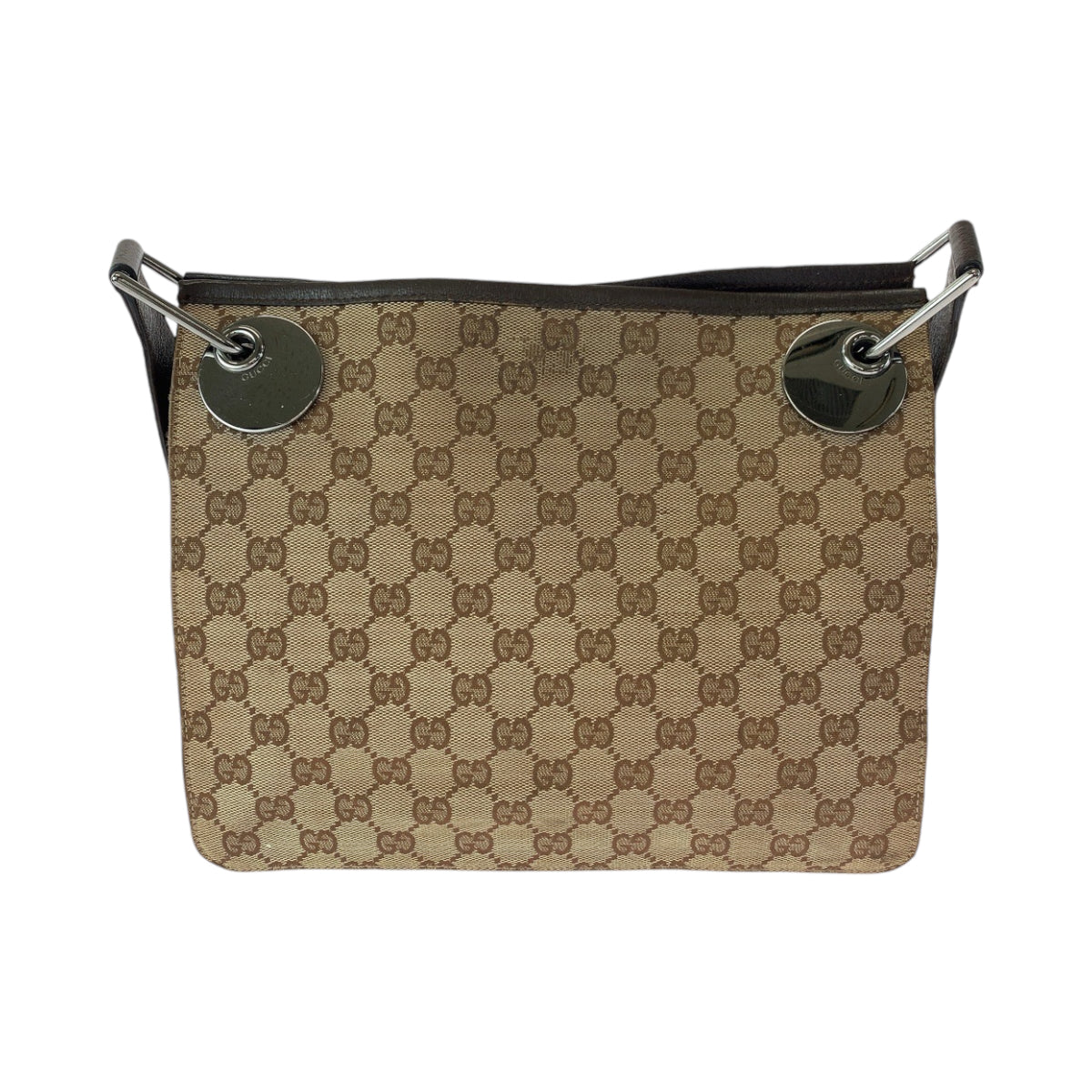 Gucci GG Metal pochette Canvas Brown Silver Shoulder Bag