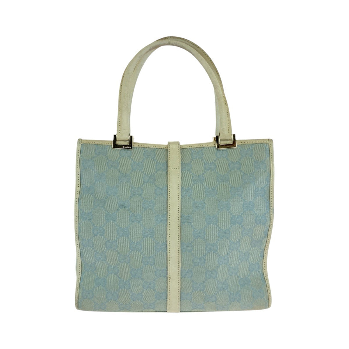 Gucci 002 GG , Light Jackie Leather Canvas Blue Tote Bag