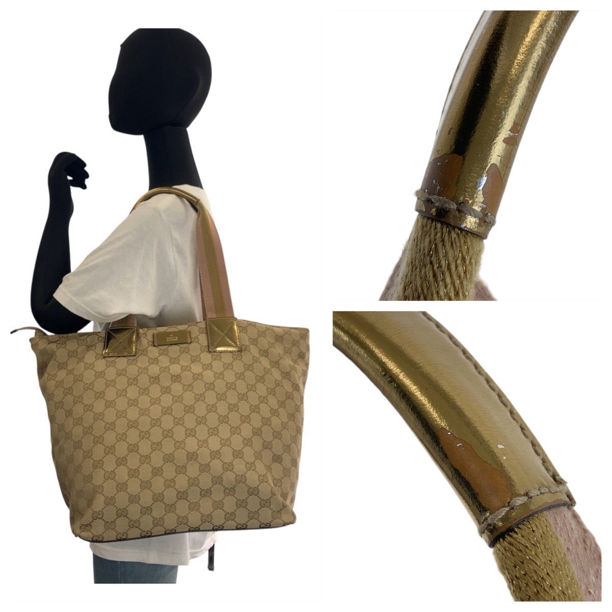 Gucci GG GoldMetal Canvas Beige Shoulder Bag
