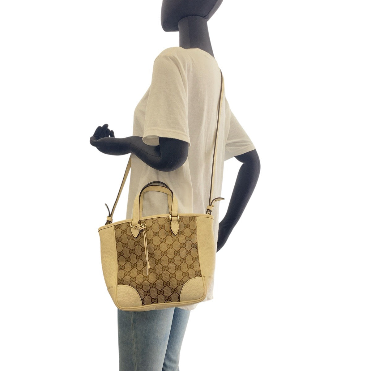 Gucci GG , Ivory Metal 2way Leather Canvas Beige Gold Shoulder Bag