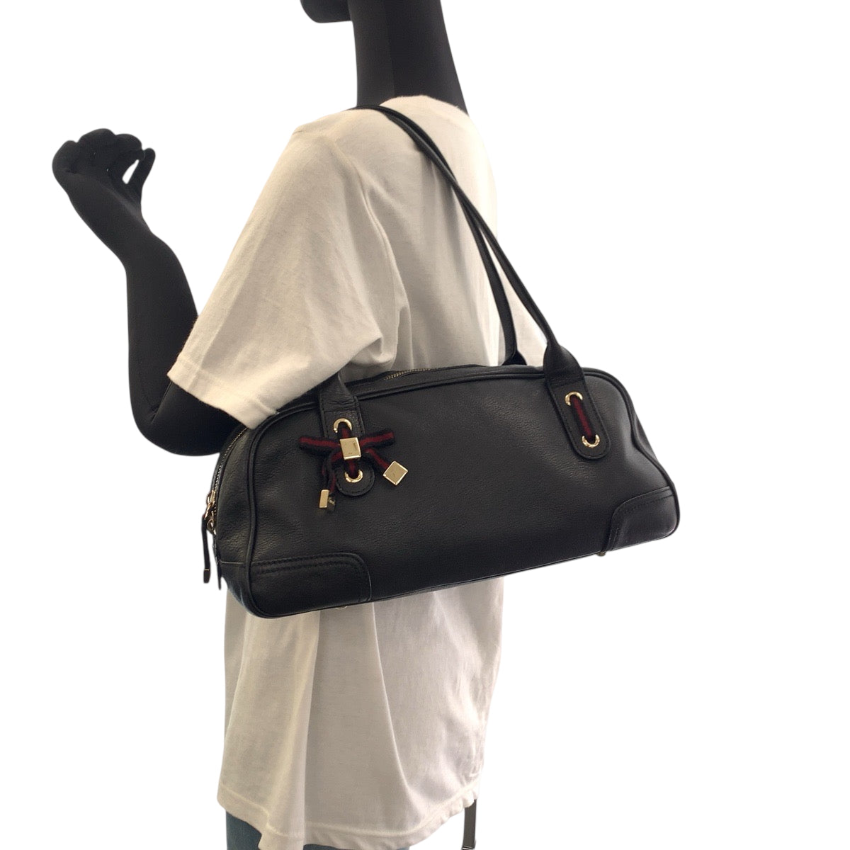 Gucci GoldMetal Sherry Line Princess Leather Black Shoulder Bag