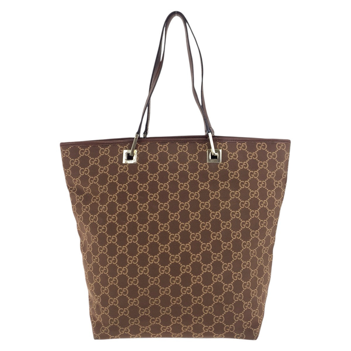 Gucci 002 GG , Metal Leather Canvas Brown Gold Shoulder Bag