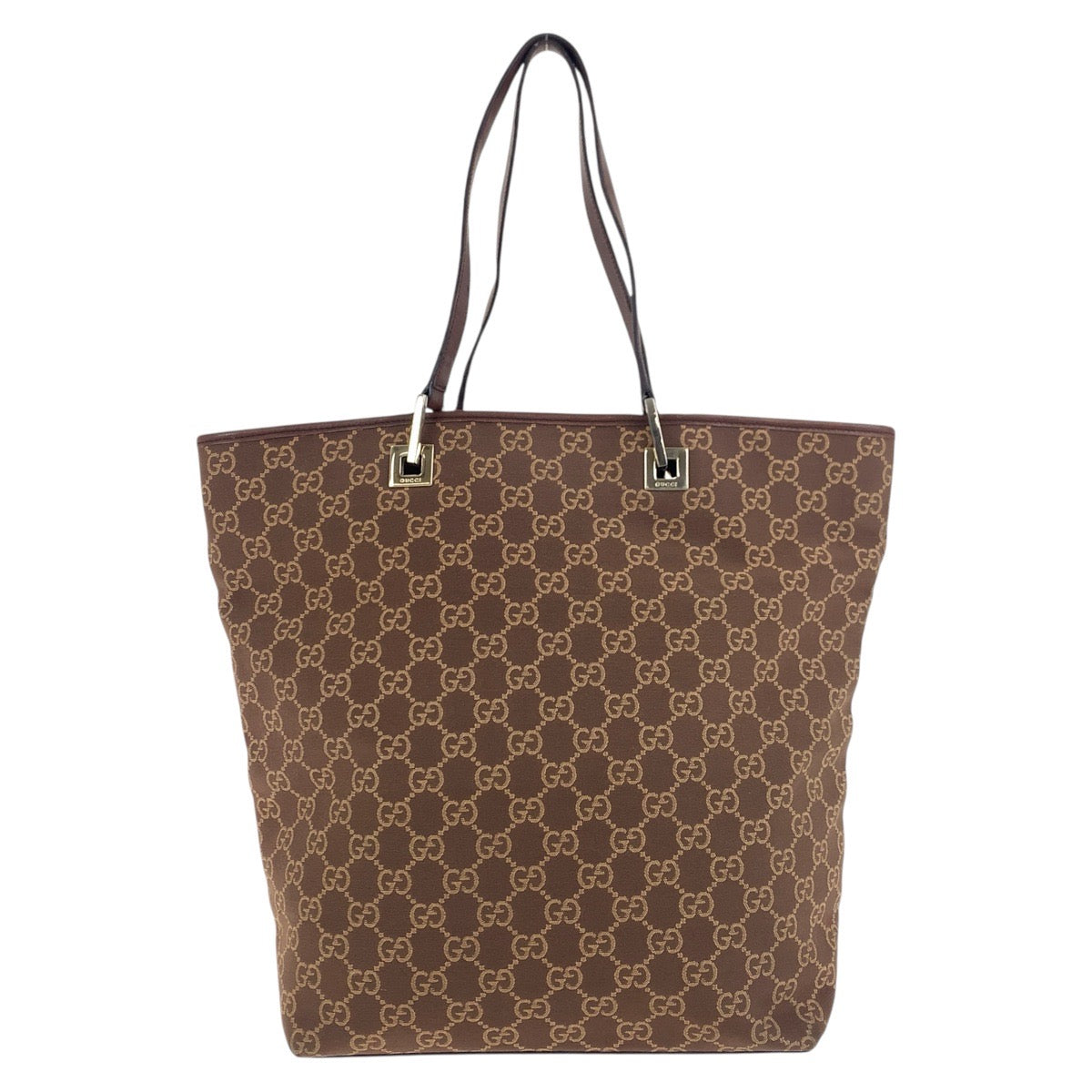 Gucci 002 GG , Metal Leather Canvas Brown Gold Shoulder Bag