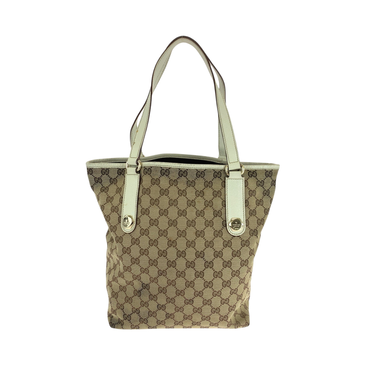 Gucci GG Metal Canvas White Beige Gold Shoulder Bag