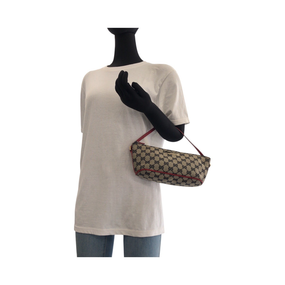 Gucci 039 GG , accessory pouch Leather Canvas Black Red Handbag