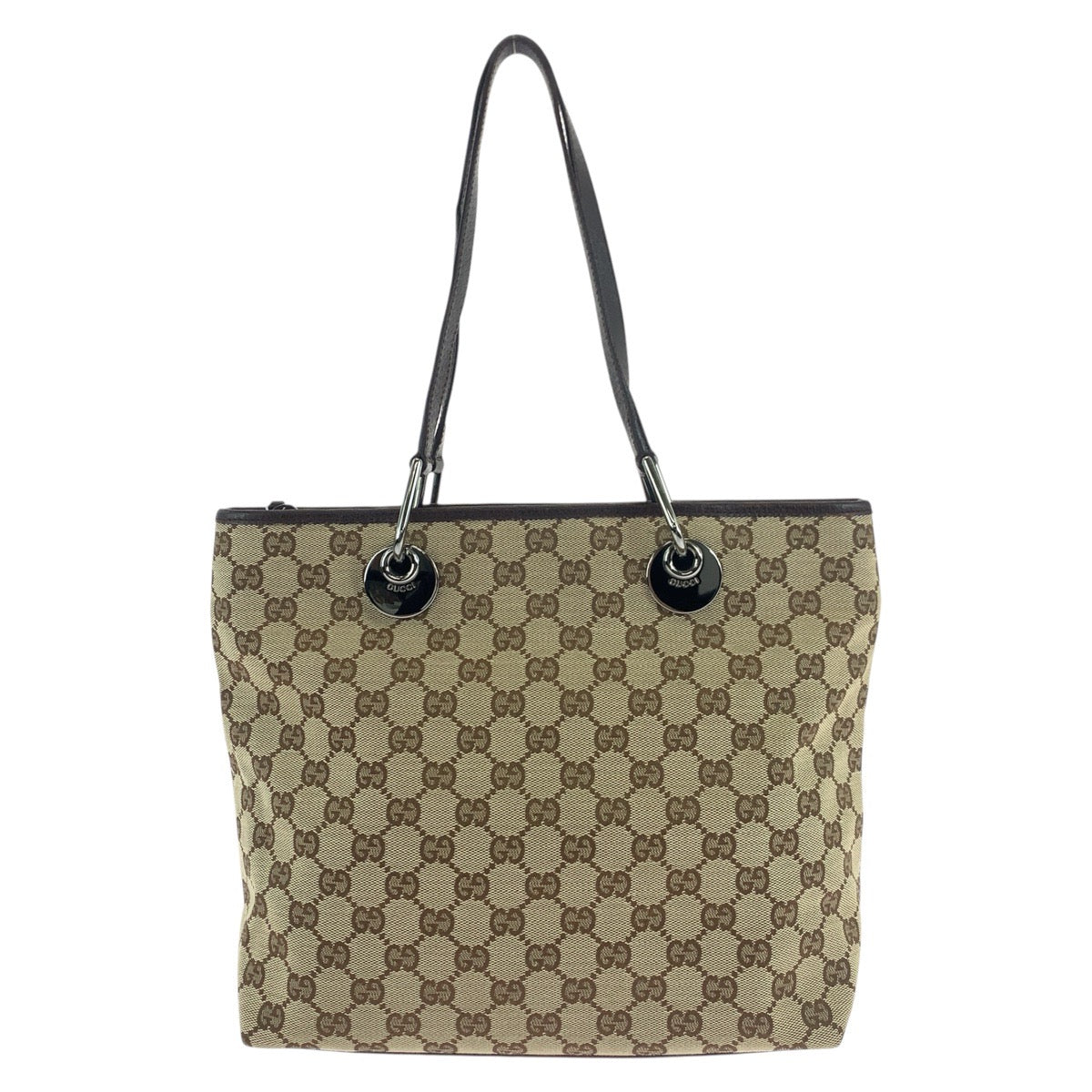 Gucci GG , Metal Leather Canvas Brown Silver Shoulder Bag