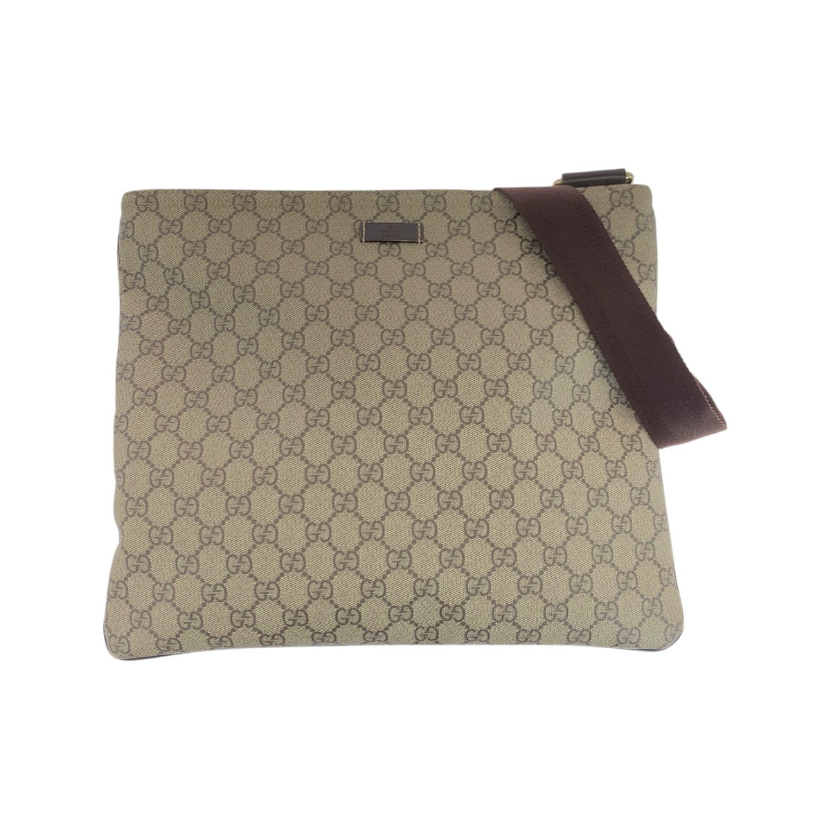 Gucci GG Supreme , Gold Metal Leather Canvas Brown Beige Shoulder Bag