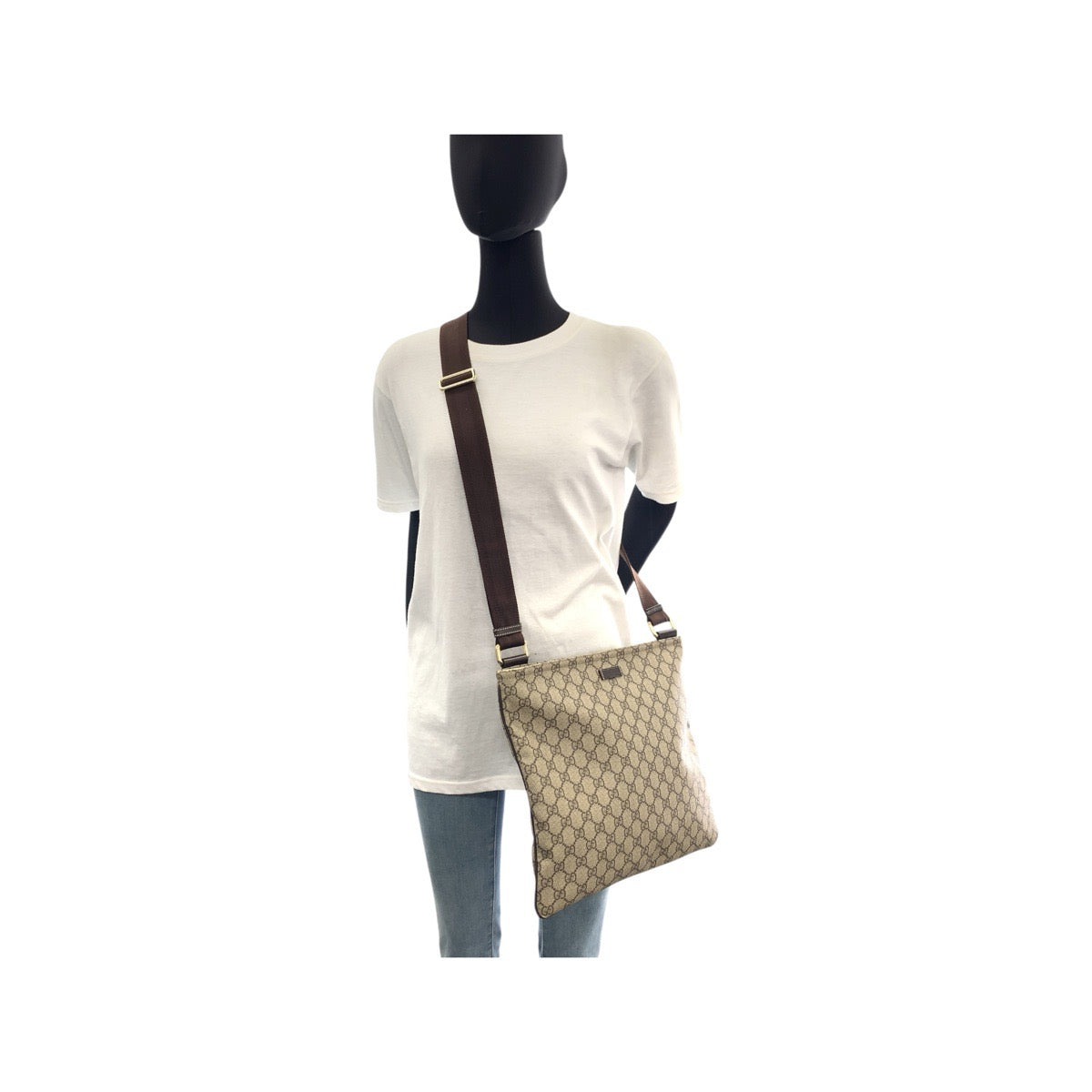 Gucci GG Supreme , Gold Metal Leather Canvas Brown Beige Shoulder Bag