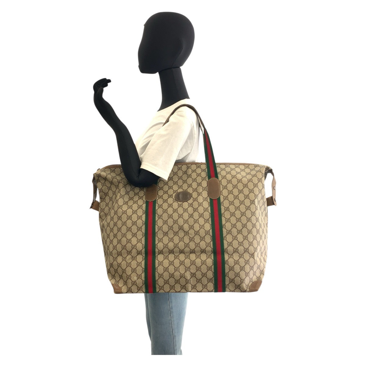 Gucci 89 19 012 GG Supreme Leather Canvas Brown Beige Shoulder Bag