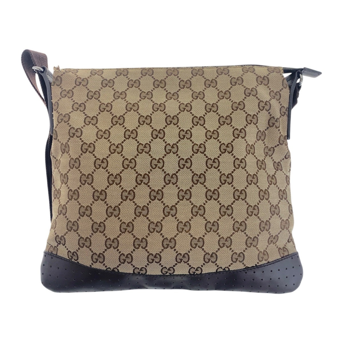 Gucci GG , SilverMetal Leather Canvas Brown Beige Crossbody Bag
