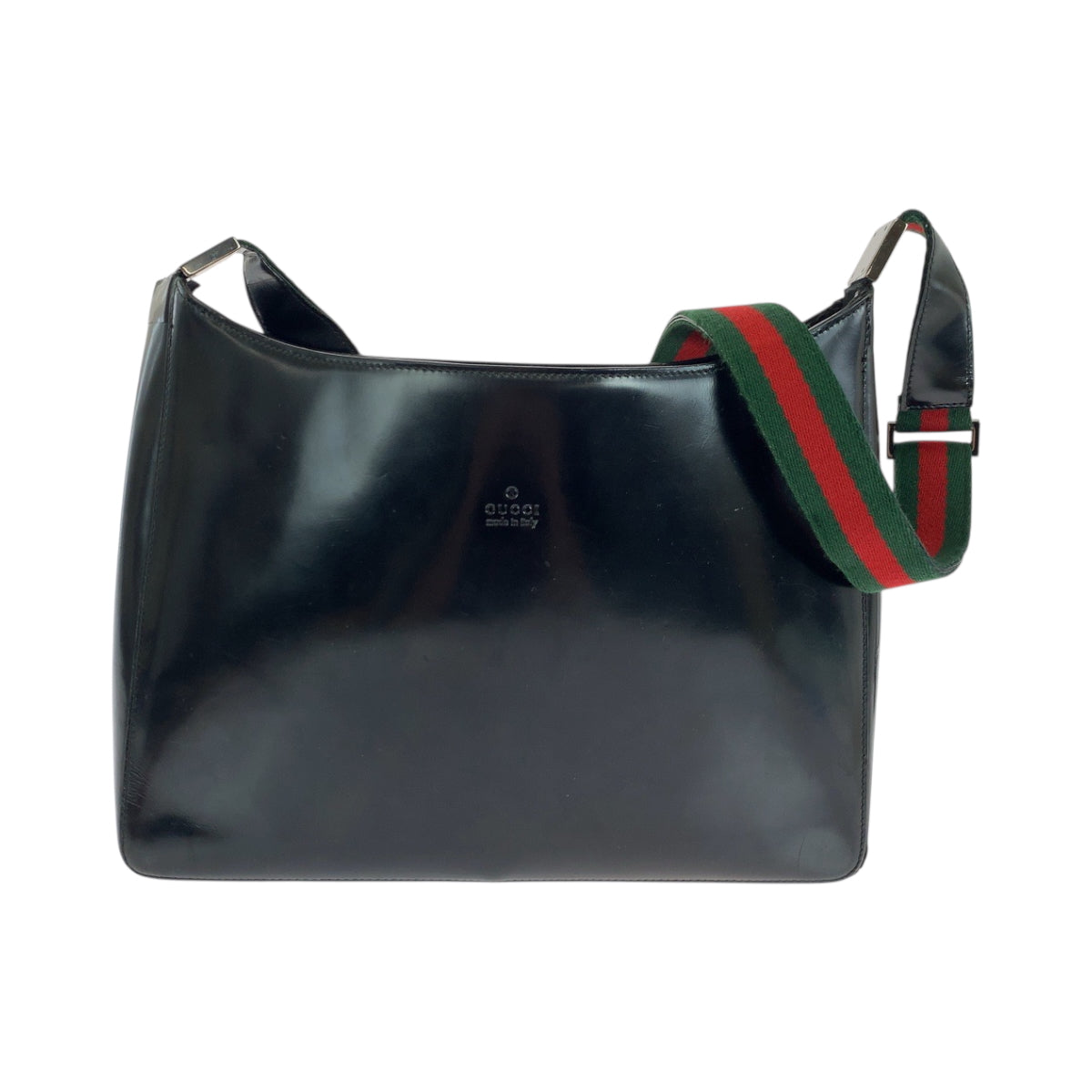 Gucci 001 SilverMetal Sherry line Leather Patent Black Shoulder Bag