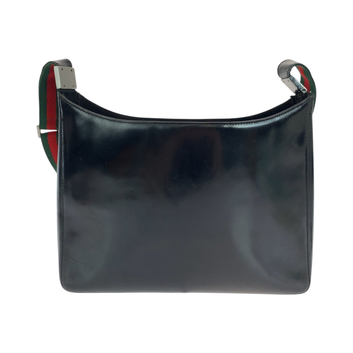 Gucci 001 SilverMetal Sherry line Leather Patent Black Shoulder Bag