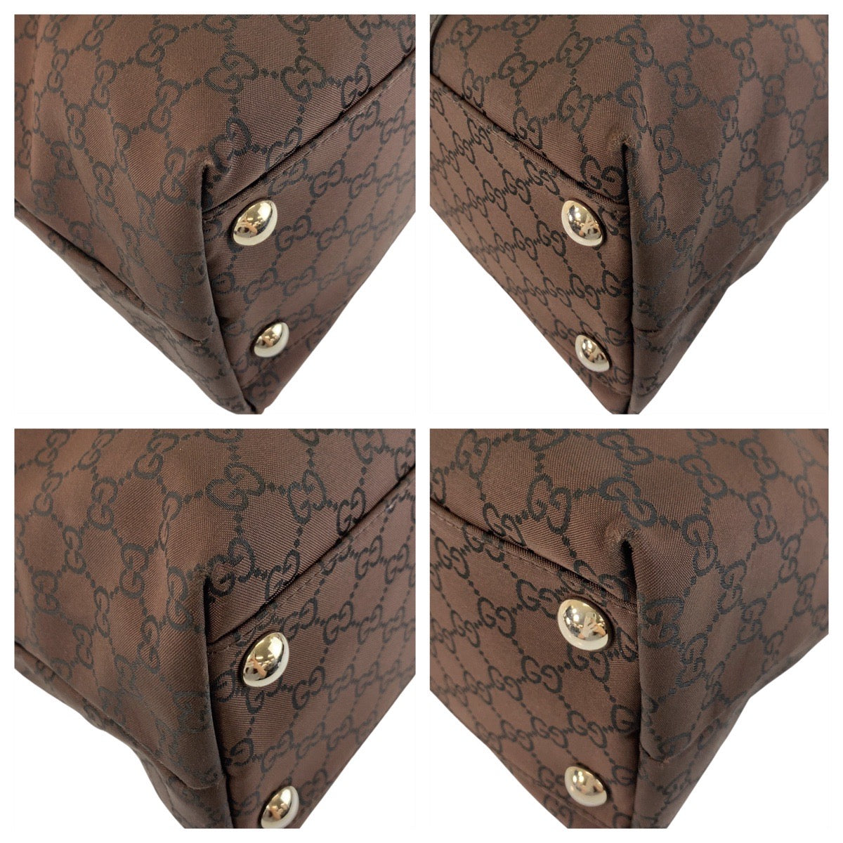Gucci Metal GG pattern Leather Nylon Brown Silver Shoulder Bag