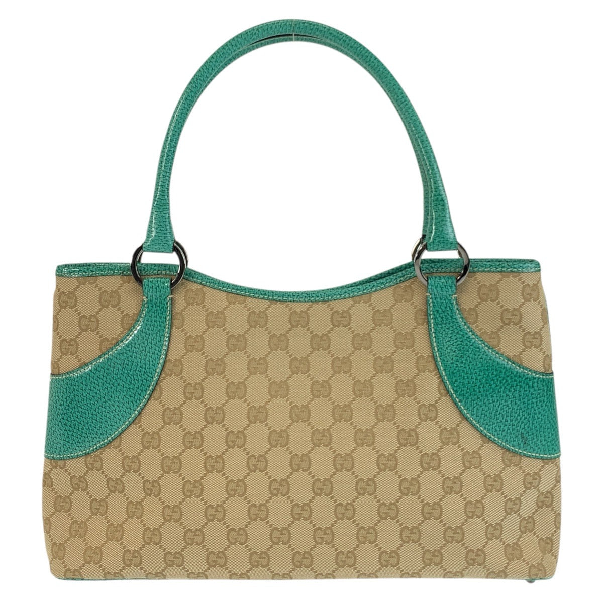 Gucci GG , SilverMetal Leather Canvas Beige Green Shoulder Bag