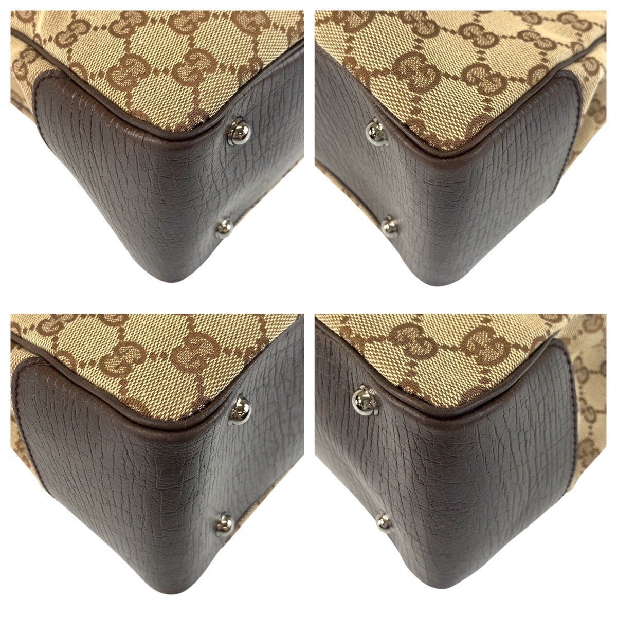 Gucci GG SilverMetal Bamboo Canvas Brown Beige Shoulder Bag