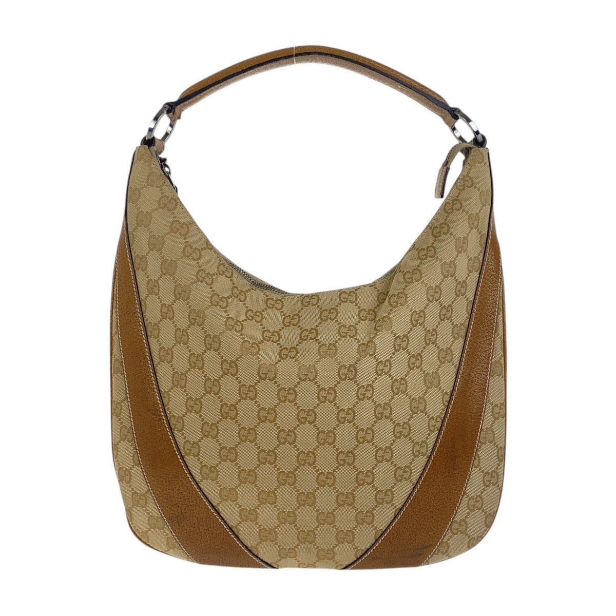 Gucci GG , SilverMetal Leather Canvas Brown Beige Shoulder Bag 3