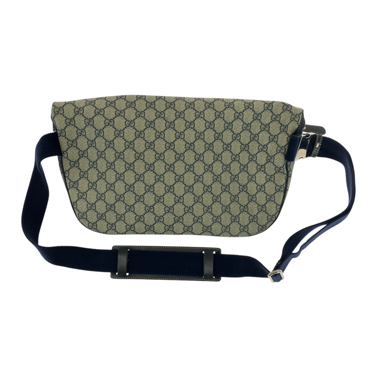 Gucci GG Supreme SilverMetal Canvas Beige Navy Shoulder Bag