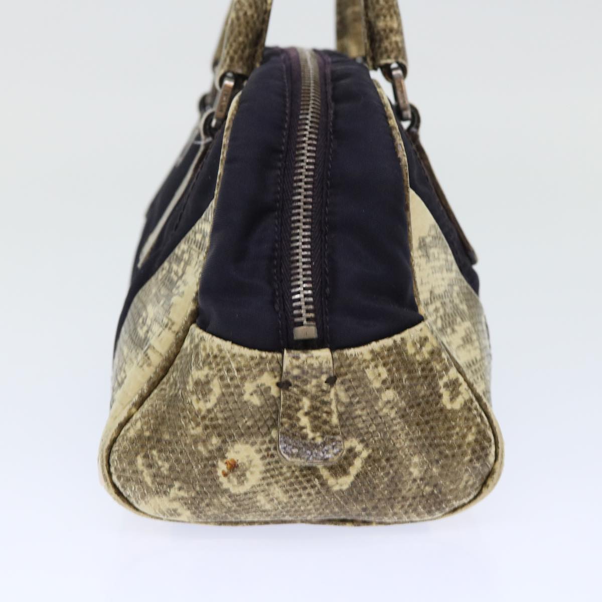 Prada Hand Bag Auth Leather Nylon Beige Travel Bag
