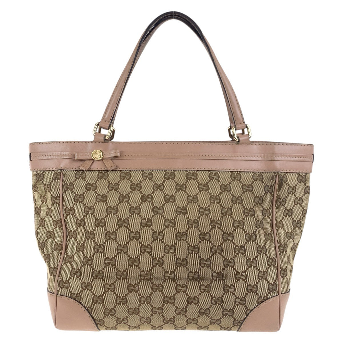 Gucci GG , Gold Metal Pretty Leather Canvas Brown Pink Shoulder Bag