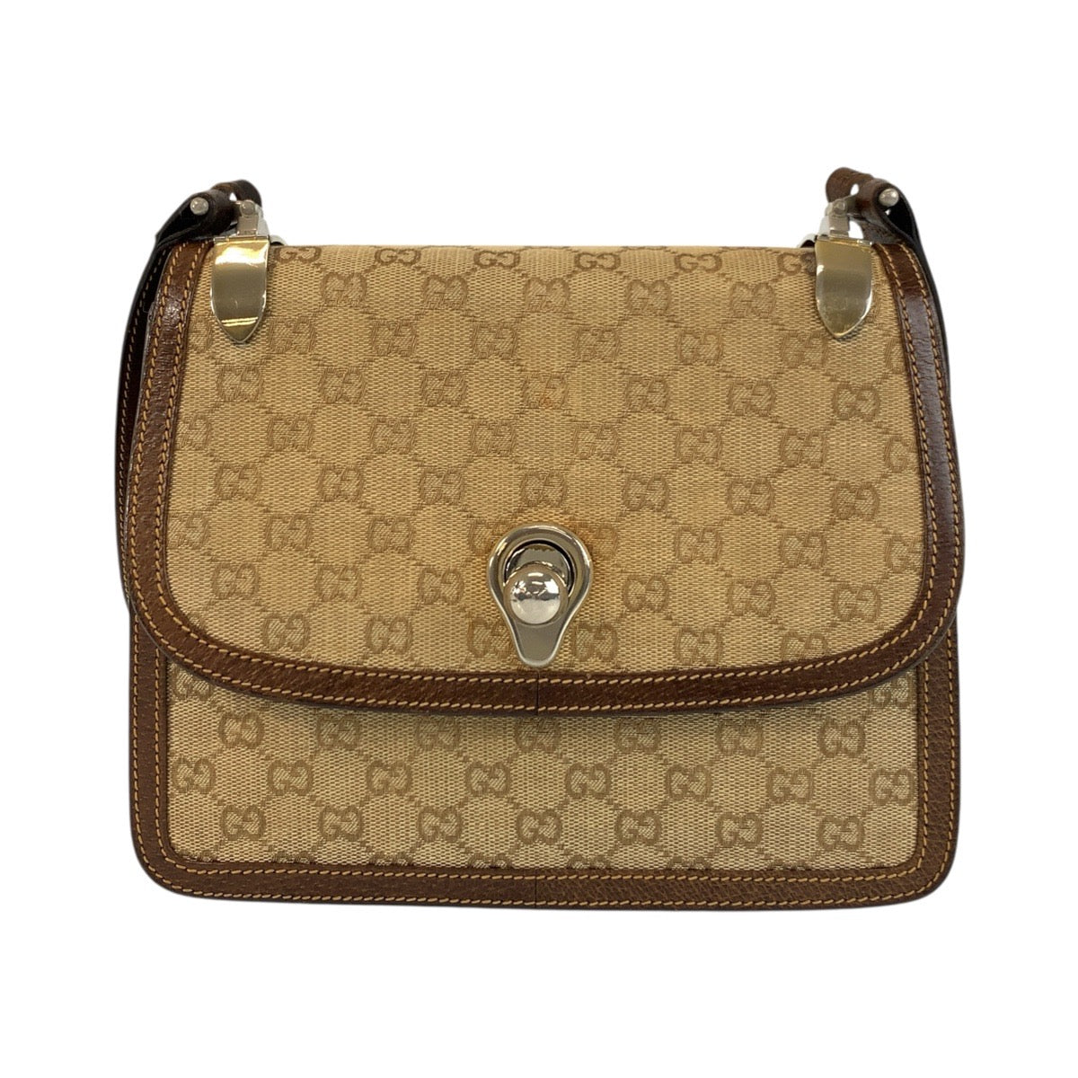 Gucci GG , Old Leather Canvas Brown Beige Shoulder Bag
