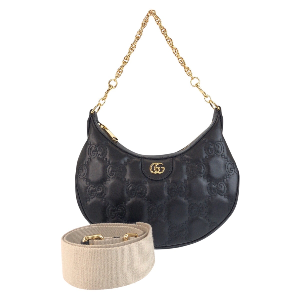 Gucci GoldMetal Marmont GG Matelasse Leather Black Shoulder Bag