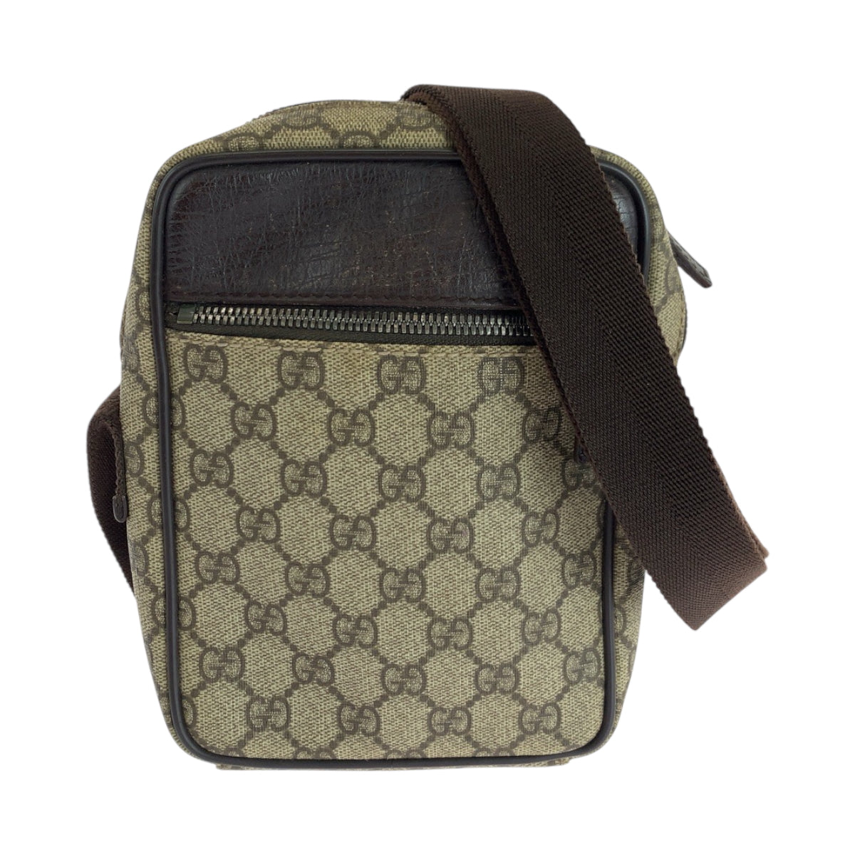 Gucci GG Supreme SilverMetal pochette Canvas Brown Beige Shoulder Bag