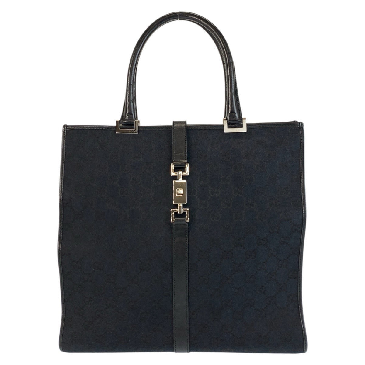 Gucci 002 GG , SilverMetal Jackie Leather Canvas Black Tote Bag