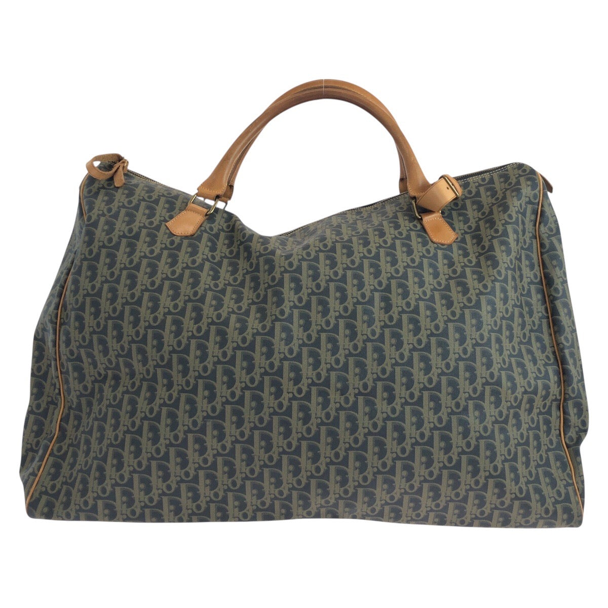 Dior Boston Duffel Bag Navy Metal Trotter Leather Brown Travel Bag