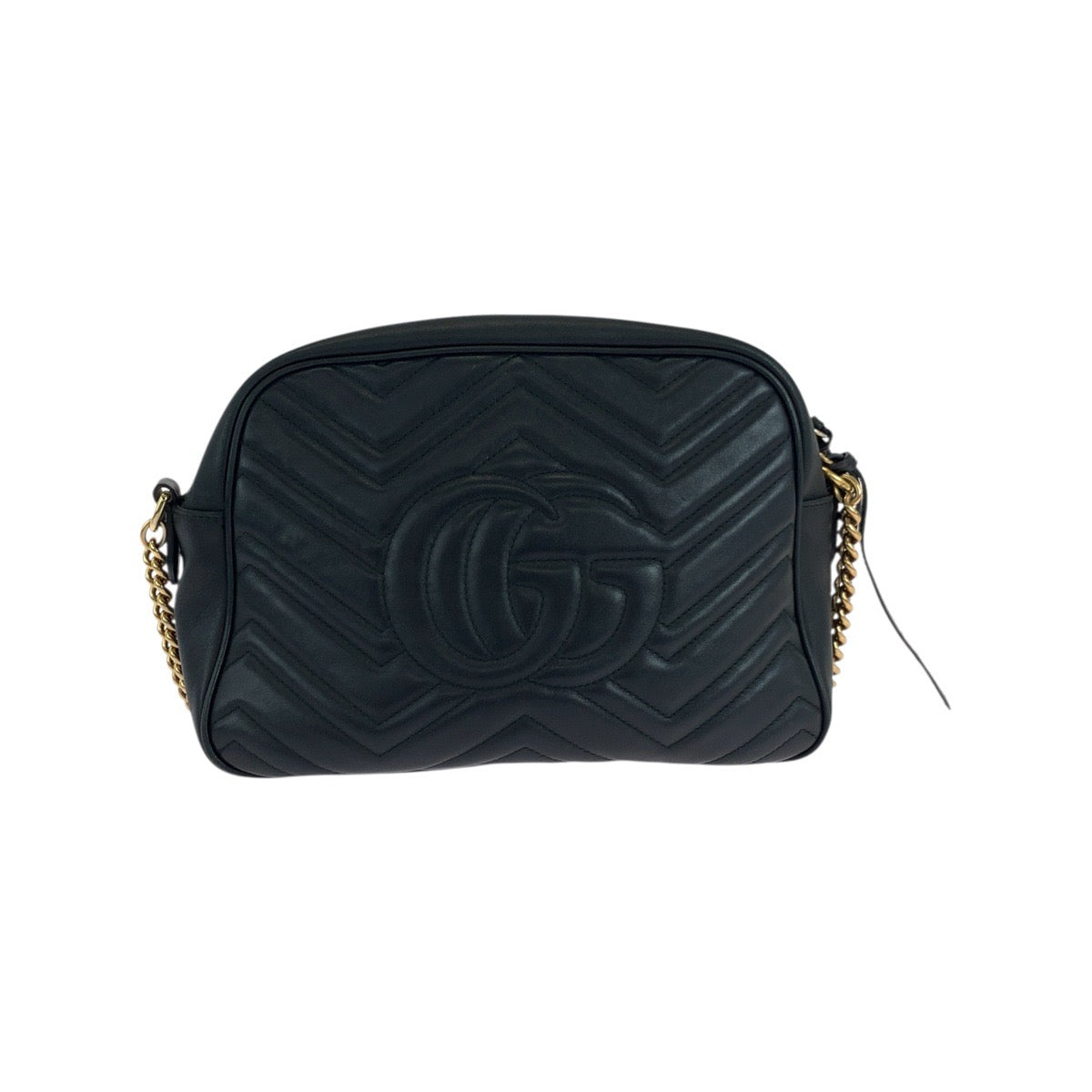 Gucci GoldMetal ChainShoulder Pochette GG Marmont Leather Black Shoulder Bag